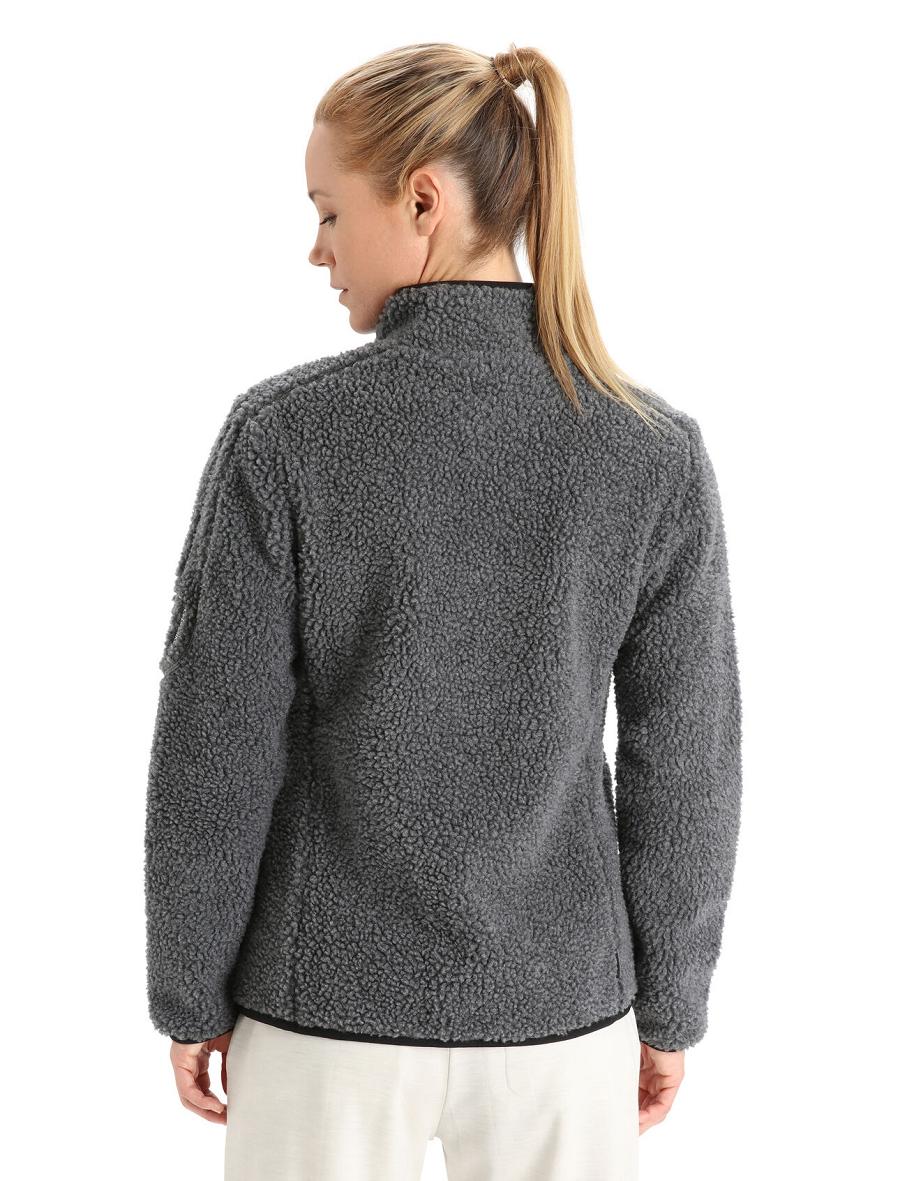 Bluzy Z Kapturem Icebreaker RealFleece™ Merino High Pile Long Sleeve Zip Damskie Szare Czarne | PL 1285TCEV